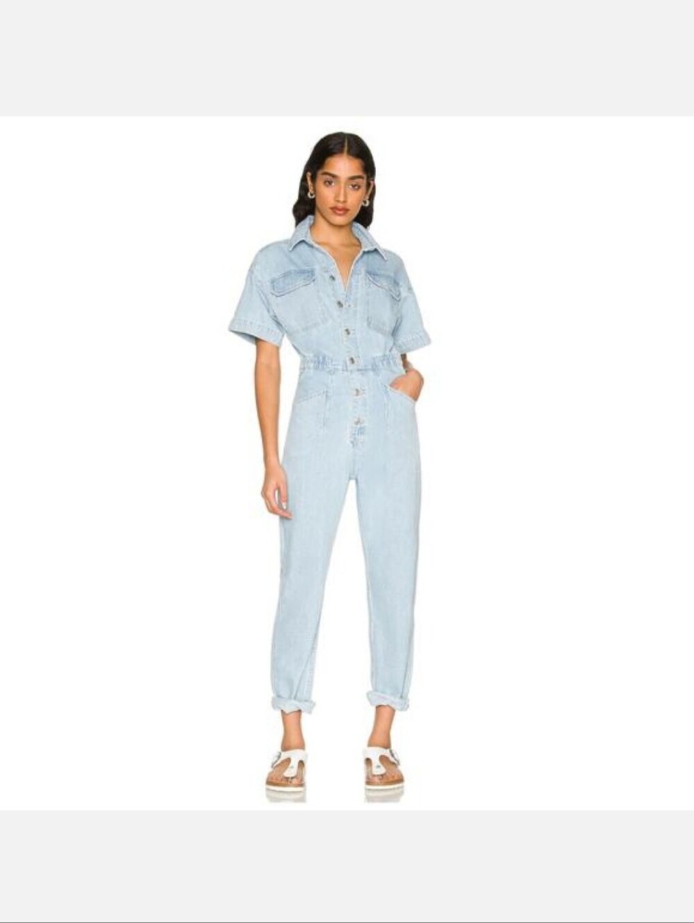 Free People Marci Denim Jumpsuit Coverall Boho Size M Cotton Romper